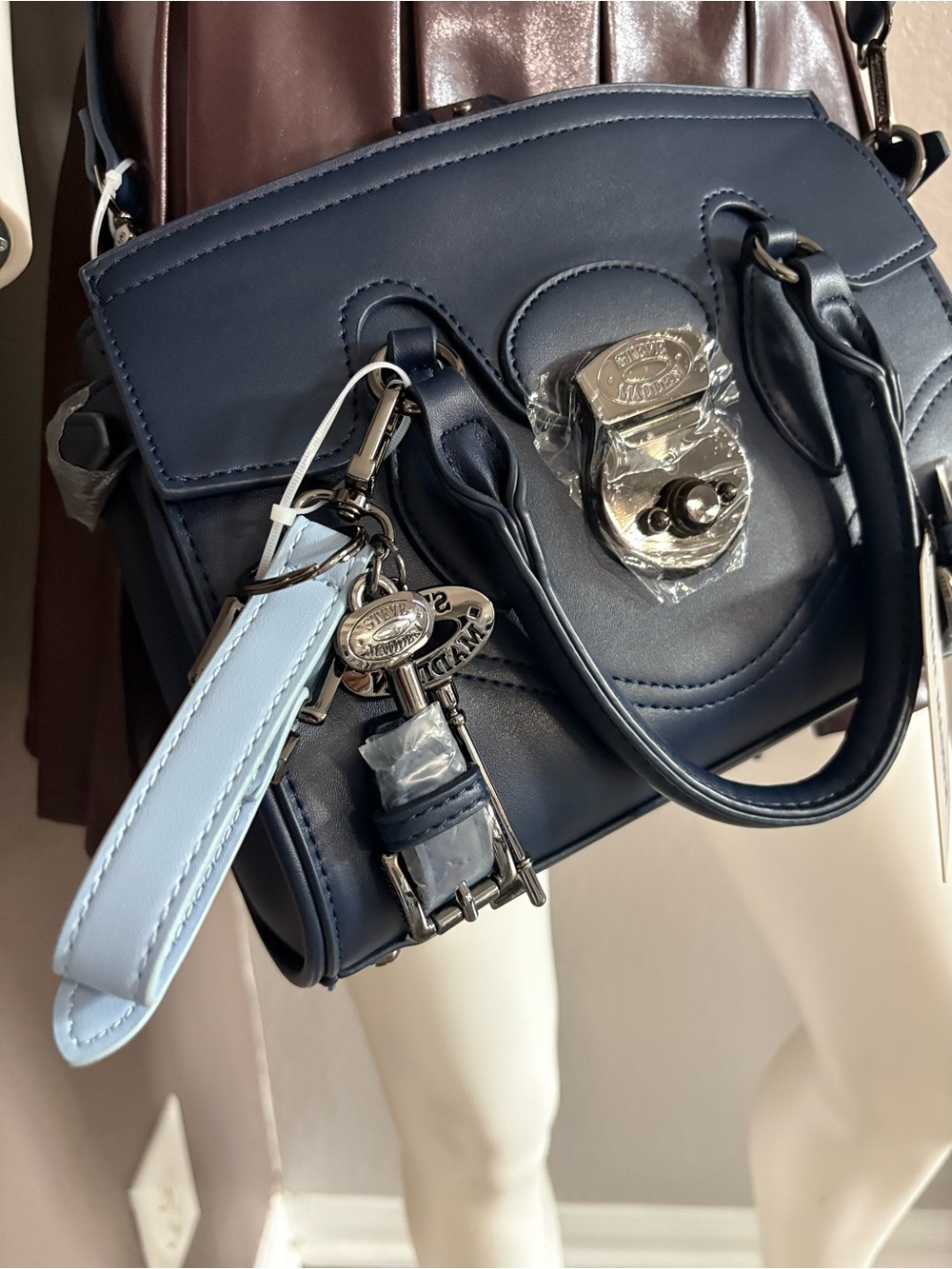 Steve Madden Navy Bclipp Satchel - Picture 2 of 6
